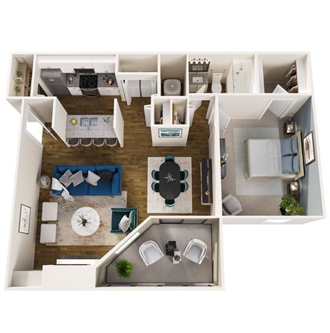 Floor plan for 1 bed, 1 bath, 940 sqft